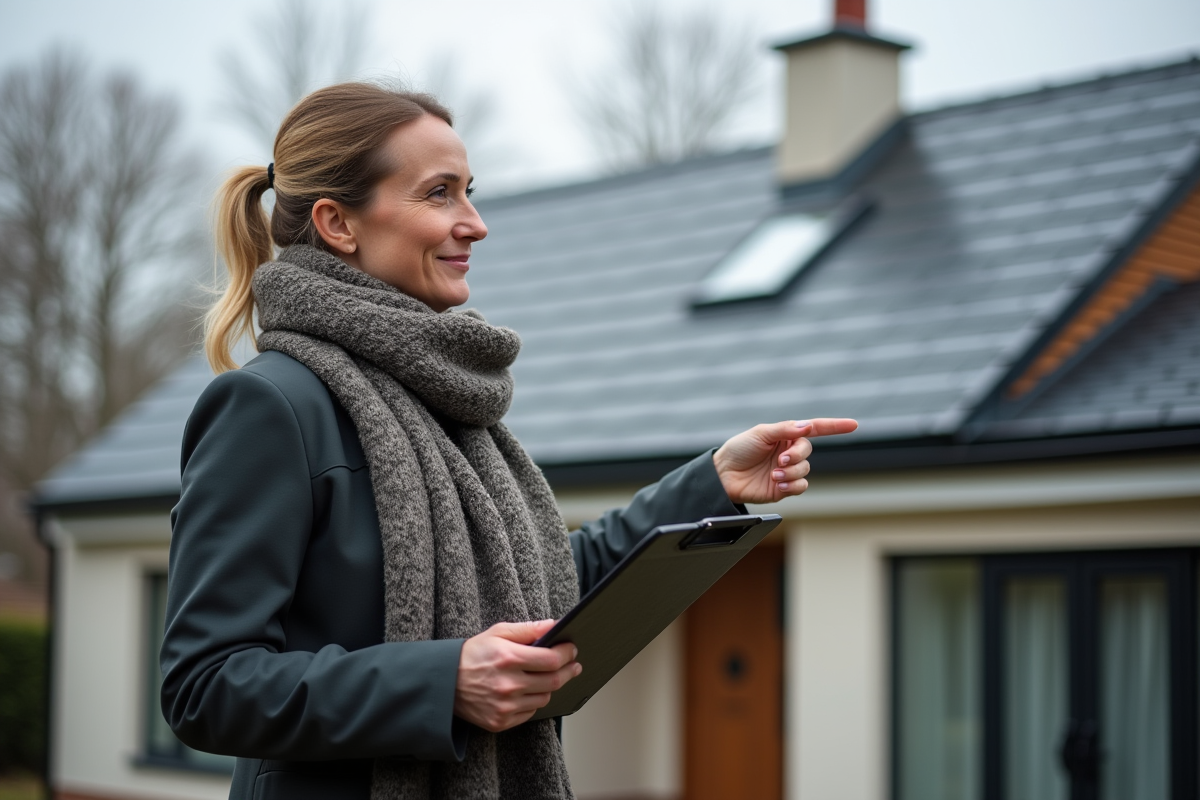 Architecte pointant un toit en ardoise moderne