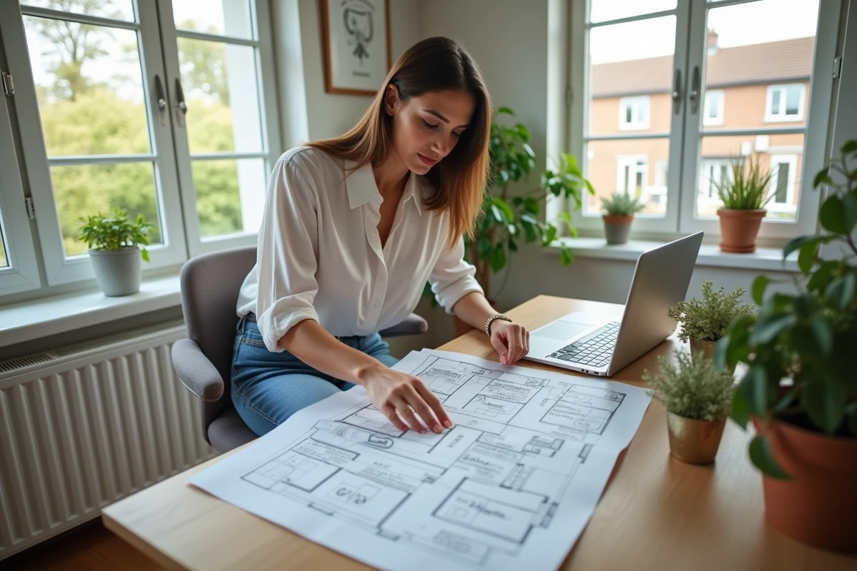Jeune femme planifiant un projet de peinture dans son bureau