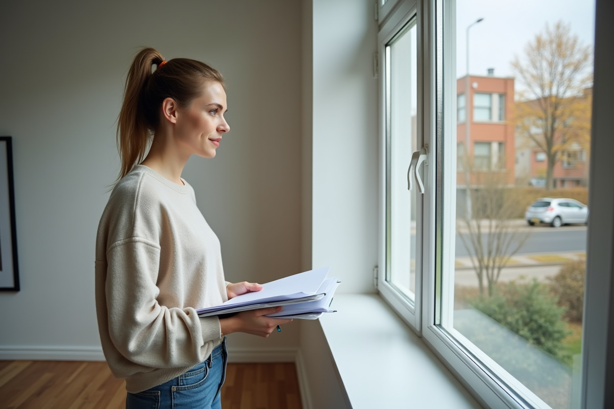 Jeune femme vérifiant des documents près d