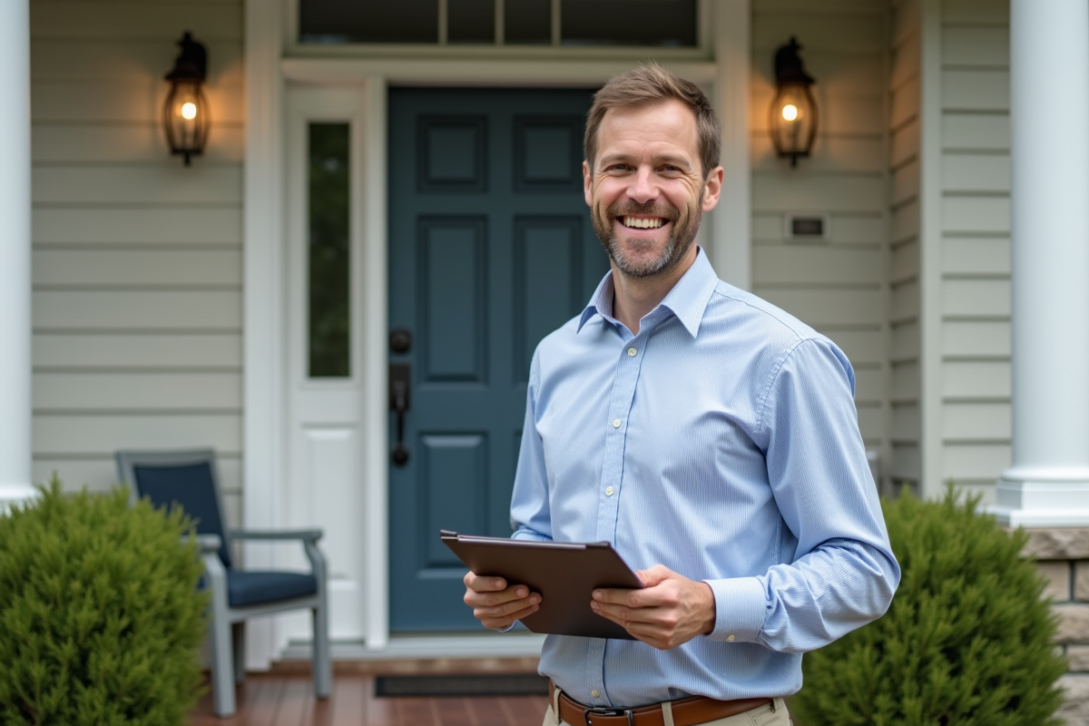 Homme souriant avec porte d