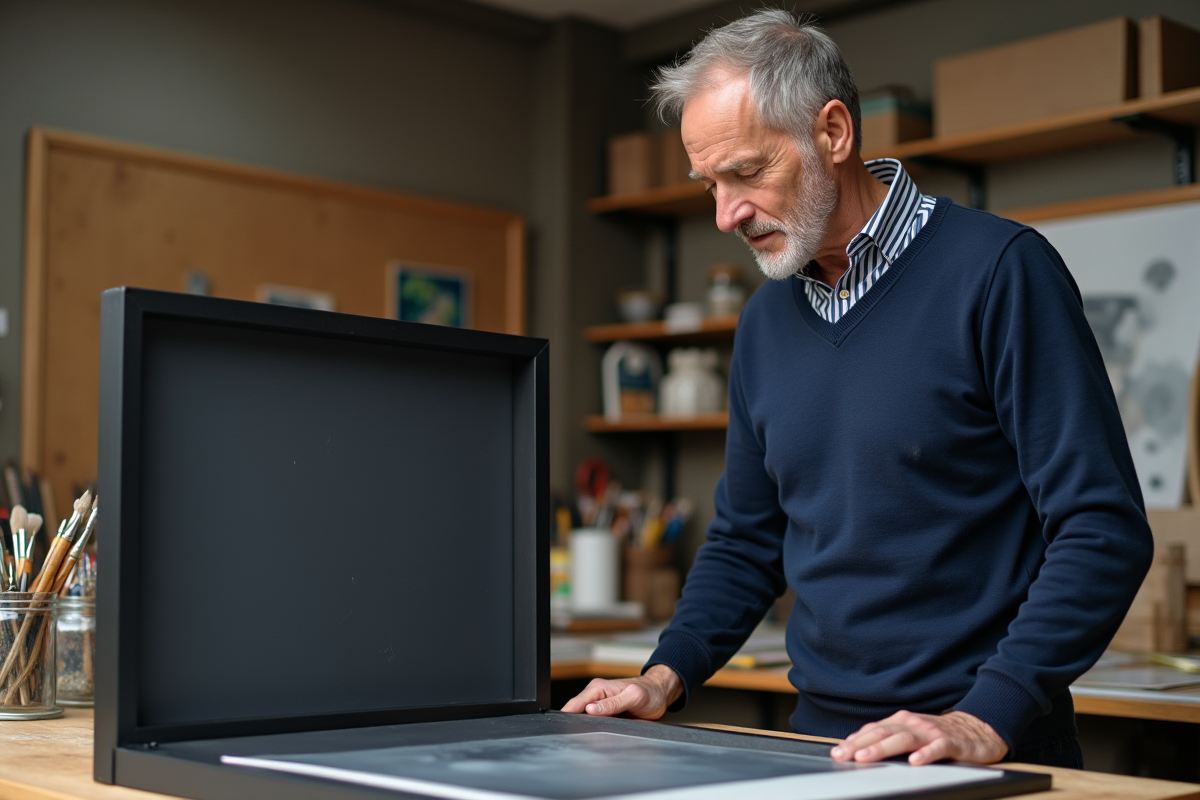 Homme regardant une photo dans un atelier d