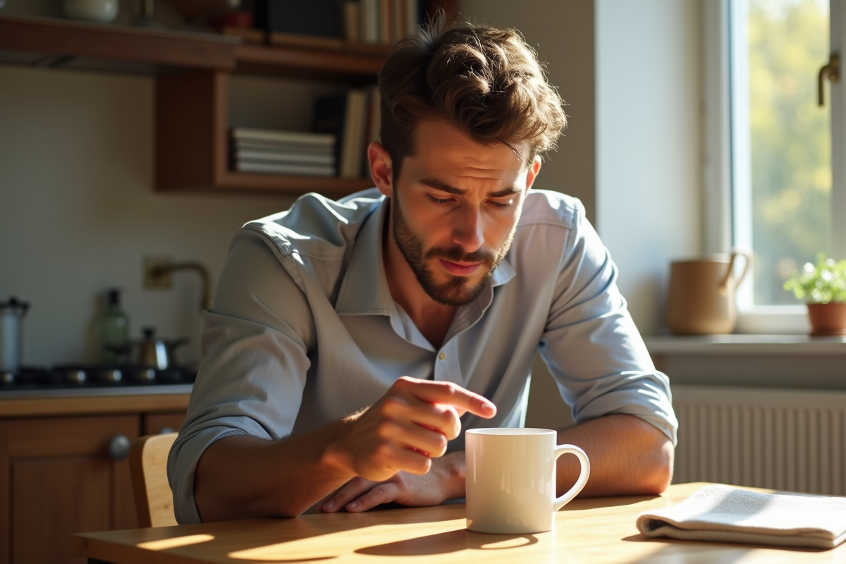 Jeune homme touchant l