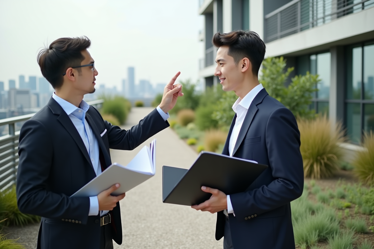 Deux jeunes hommes discutant sur le toit d