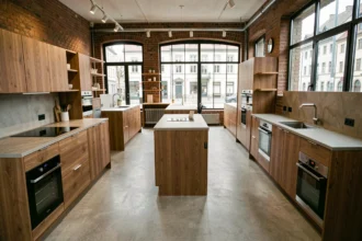 Showroom de cuisinistes dans le Bas-Rhin présentant plusieurs modèles de cuisines modernes et traditionnelles
