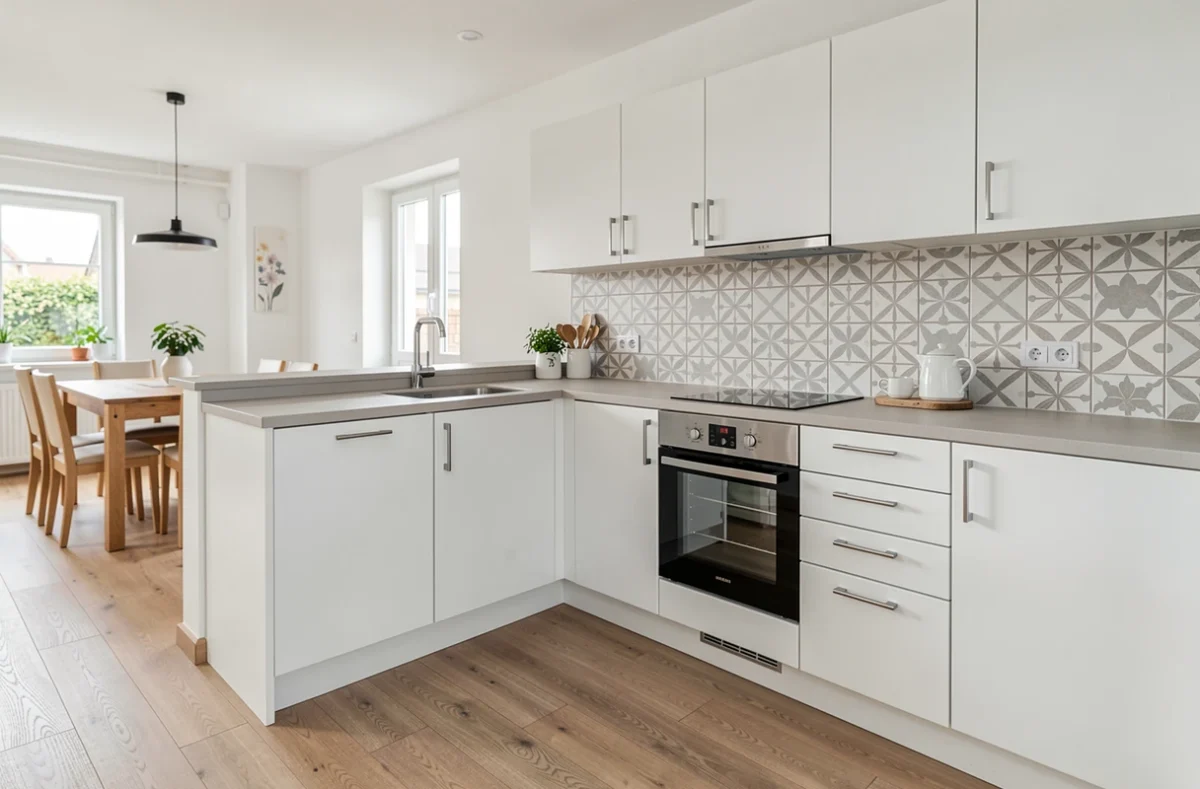 Cuisine équipée SoCoo'c à Strasbourg avec cabinetry blanc laqué et électroménager intégré à prix abordable